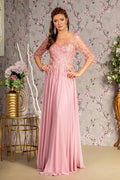 Bead Embroidery Sheer Neckline V-back Chiffon A-line Long Dress - LumoraSeBead Embroidery Sheer Neckline V-back Chiffon A-line Long DressGL3445Dusty Rose