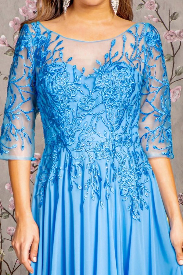 Bead Embroidery Sheer Neckline V-back Chiffon A-line Long Dress - LumoraSeBead Embroidery Sheer Neckline V-back Chiffon A-line Long DressGL3445Perry Blue