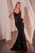 Fitted Sequin Dress With Velvet Details - Lumora6eFitted Sequin Dress With Velvet DetailsCR381Black
