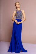 Jewel and Bead Embellished Long Dress with Back Cut Out - LumoraXSeJewel and Bead Embellished Long Dress with Back Cut OutGL1329Royal Blue